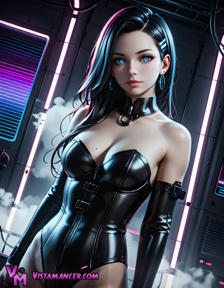 Neon Seductress of the Cyber Realm - Vistamancer AI Art