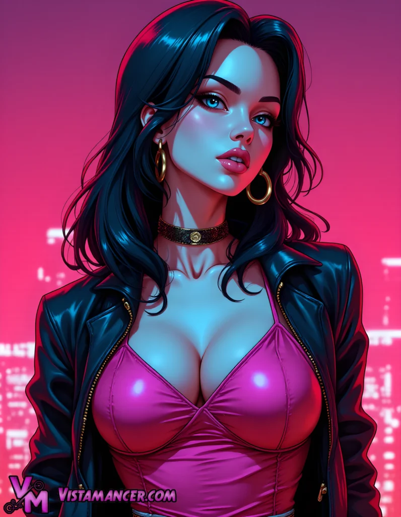 Neon Rebel's Glowing Gaze - Vistamancer AI Art