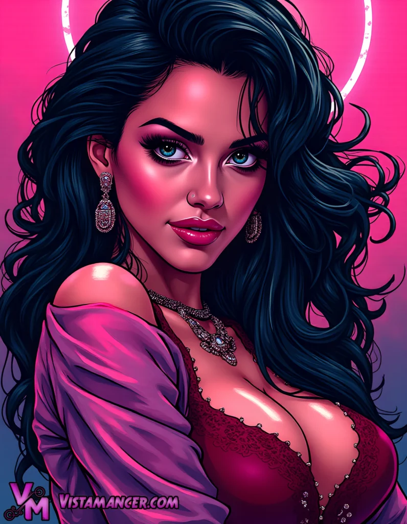Neon Halo Enchantress Awakens - Vistamancer AI Art