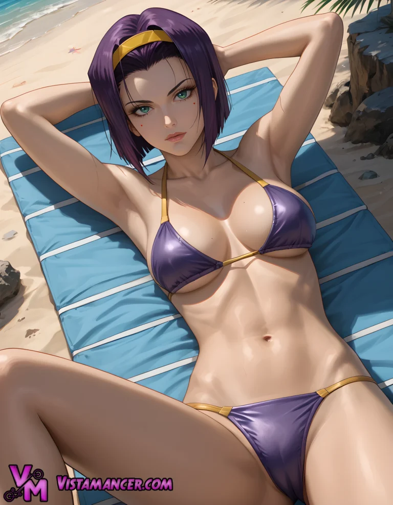 Faye Valentine's Enchanting Beach Reverie - Vistamancer AI Art