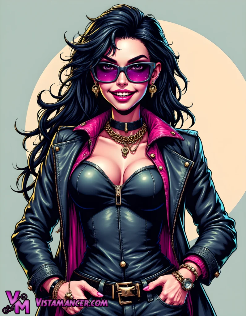 Dark Glamour Queen in Black Leather - Vistamancer AI Art