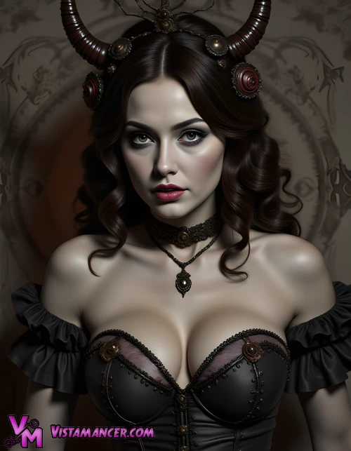 A mysterious woman with horns dances - Vistamancer AI Art