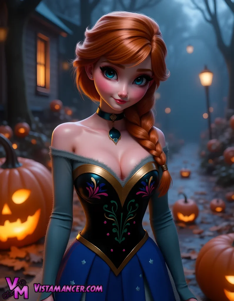 Anna's Whispered Spells Amidst the Pumpkins - Vistamancer AI Art