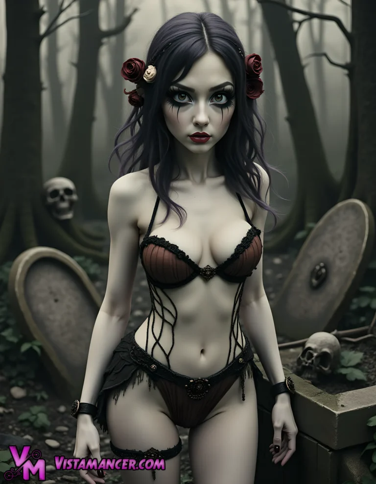 Gothic Muse Unveiled in Moonlit Shadows - Vistamancer AI Art