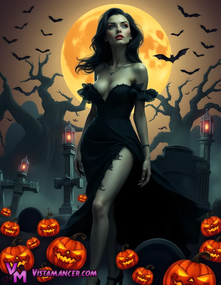 Alluring Phantom Awakens Under Harvest Moon - Vistamancer AI Art