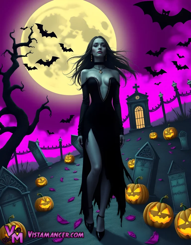 Enigmatic Vampiress Emerges Under the Blood Moon - Vistamancer AI Art