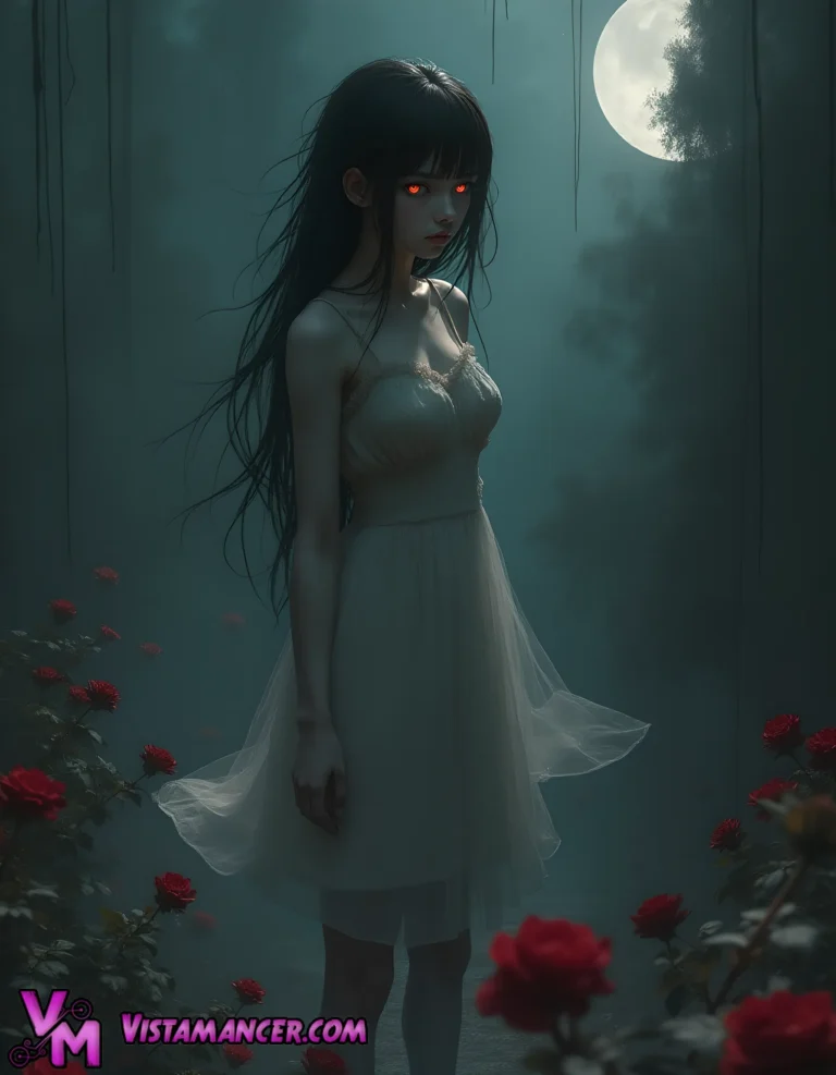 Ethereal Maiden Under the Haunted Moon - Vistamancer AI Art