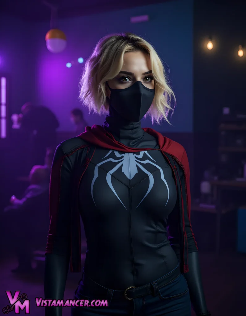 Gwen's Veiled Venom in Purple Haze - Vistamancer AI Art