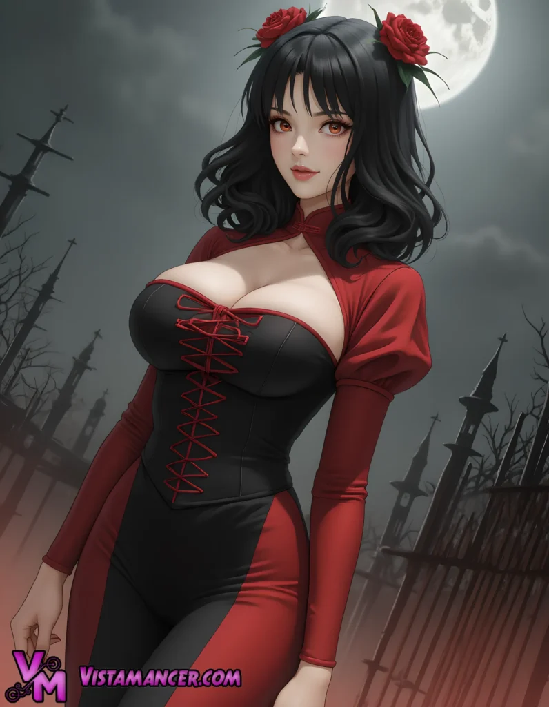 Crimson Rose Revenant Under Moonlit Spires - Vistamancer AI Art