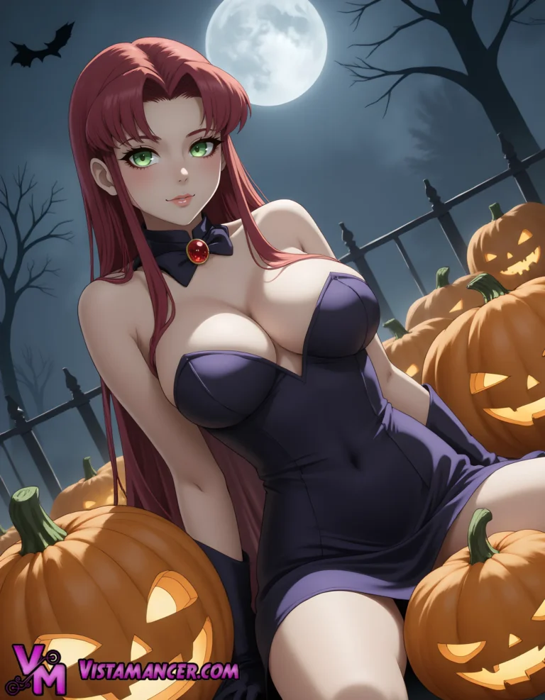 Starfire's Seductive Moonlit Halloween Glow - Vistamancer AI Art
