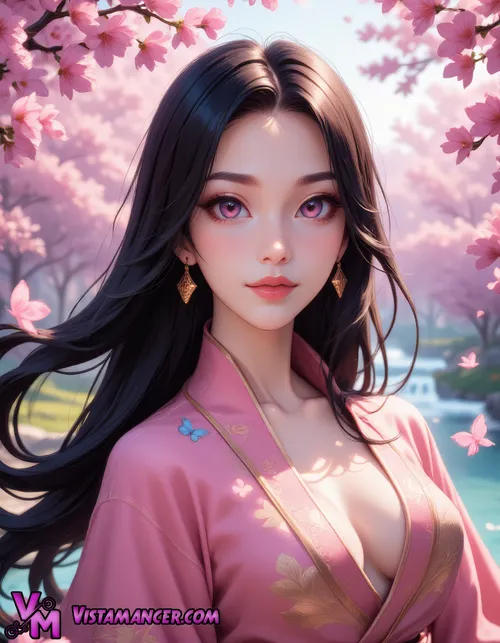 Enchanting Beauty Amid Blossoming Cherry Trees - Vistamancer AI Art