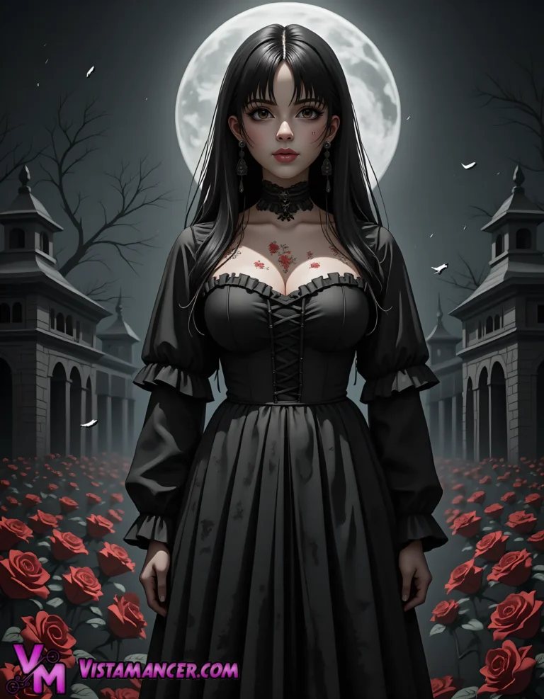 Vampire's Crimson Lament Under Moonlight - Vistamancer AI Art