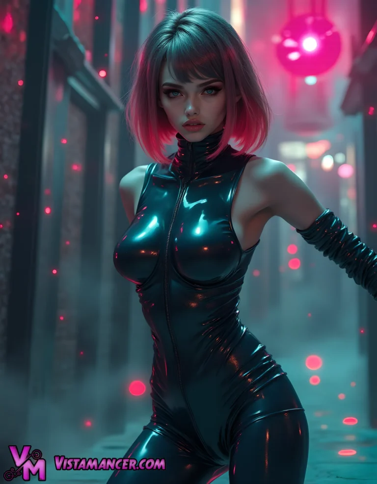 Neon Shadows and the Cyber Siren - Vistamancer AI Art