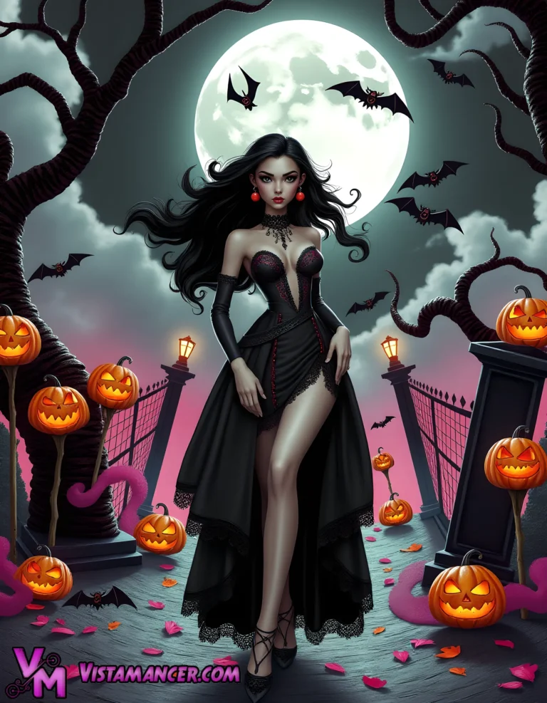 Midnight Vampire Queen Casts a Halloween Spell - Vistamancer AI Art