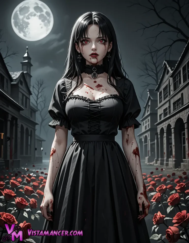 She Walked Through the Roses Like They Were Her Own - Vistamancer AI Art