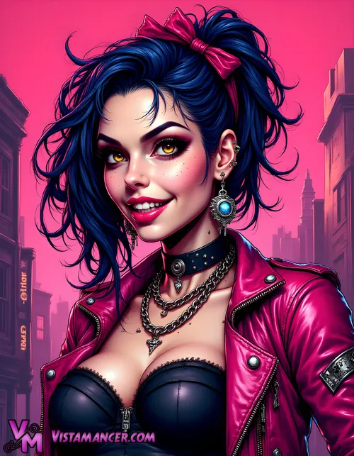 This blue-haired bombshell rocking her punk princess look! - Vistamancer AI Art
