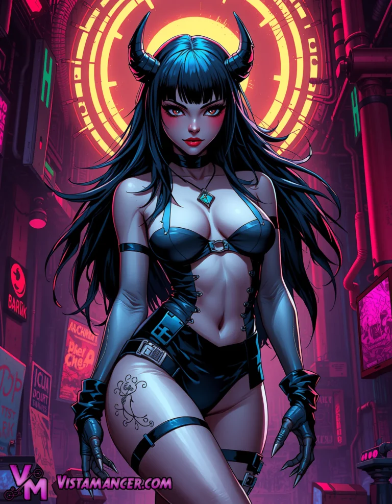 The Neon Demon Who Owns the Midnight Streets - Vistamancer AI Art