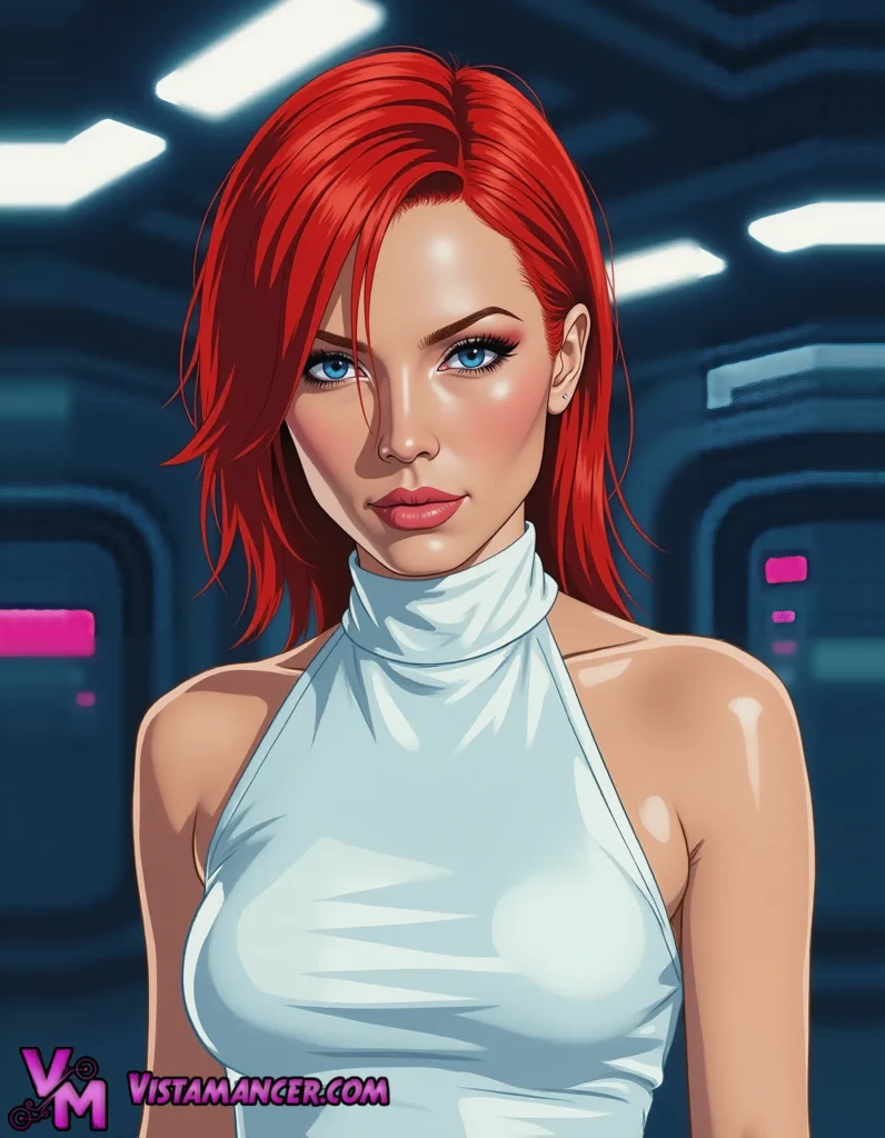 The Red-Haired Enigma Who Rules the Neon Future - Vistamancer AI Art