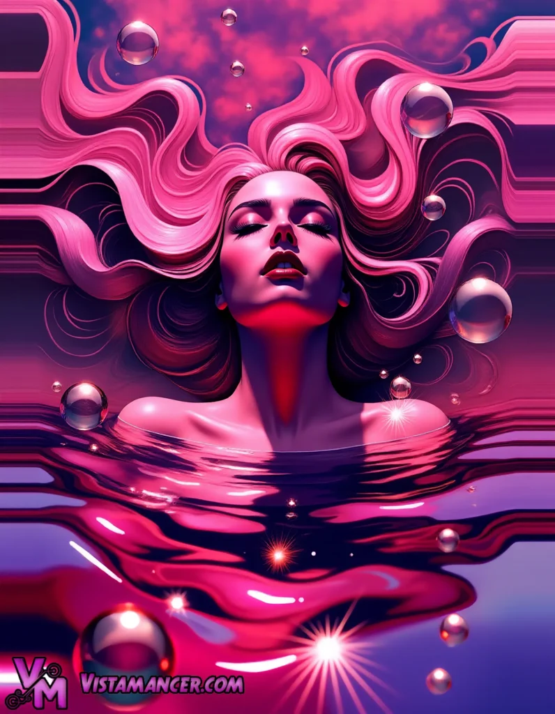 Neon Dream Siren Rising from the Cosmic Tide - Vistamancer AI Art