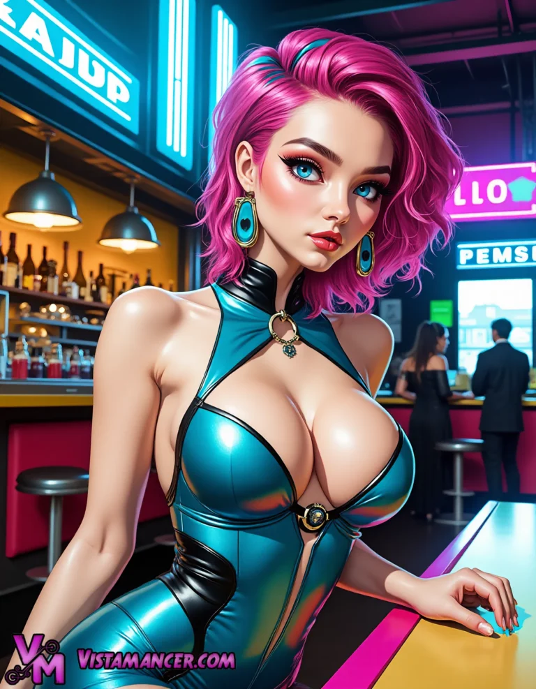 Neon Nightlife with a Cyberpunk Pink Haired Muse - Vistamancer AI Art