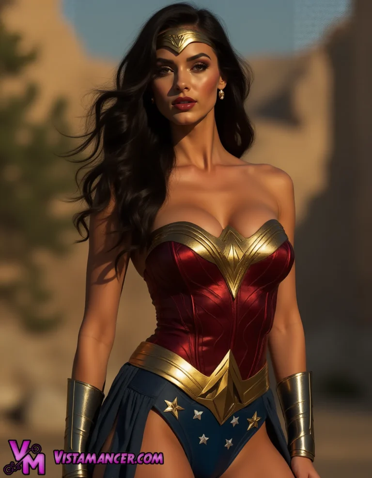 Amazon Warrior Wonder Woman in Golden Hour Glory - Vistamancer AI Art