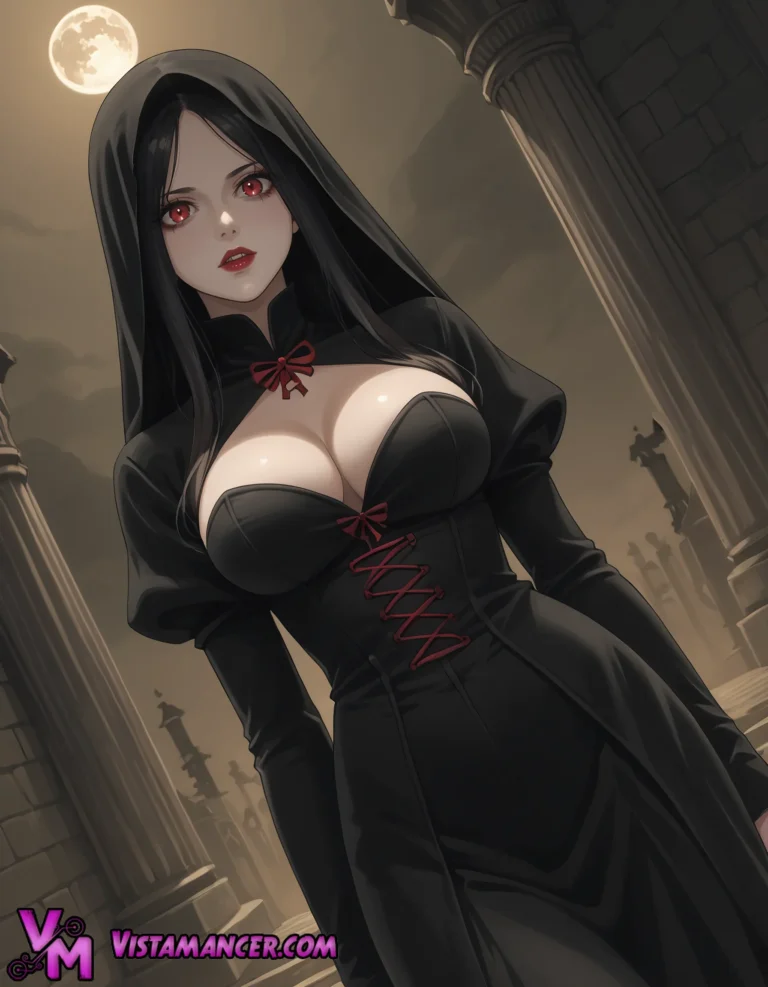 Moonlit Vampire Enchantress in Gothic Ruins - Vistamancer AI Art