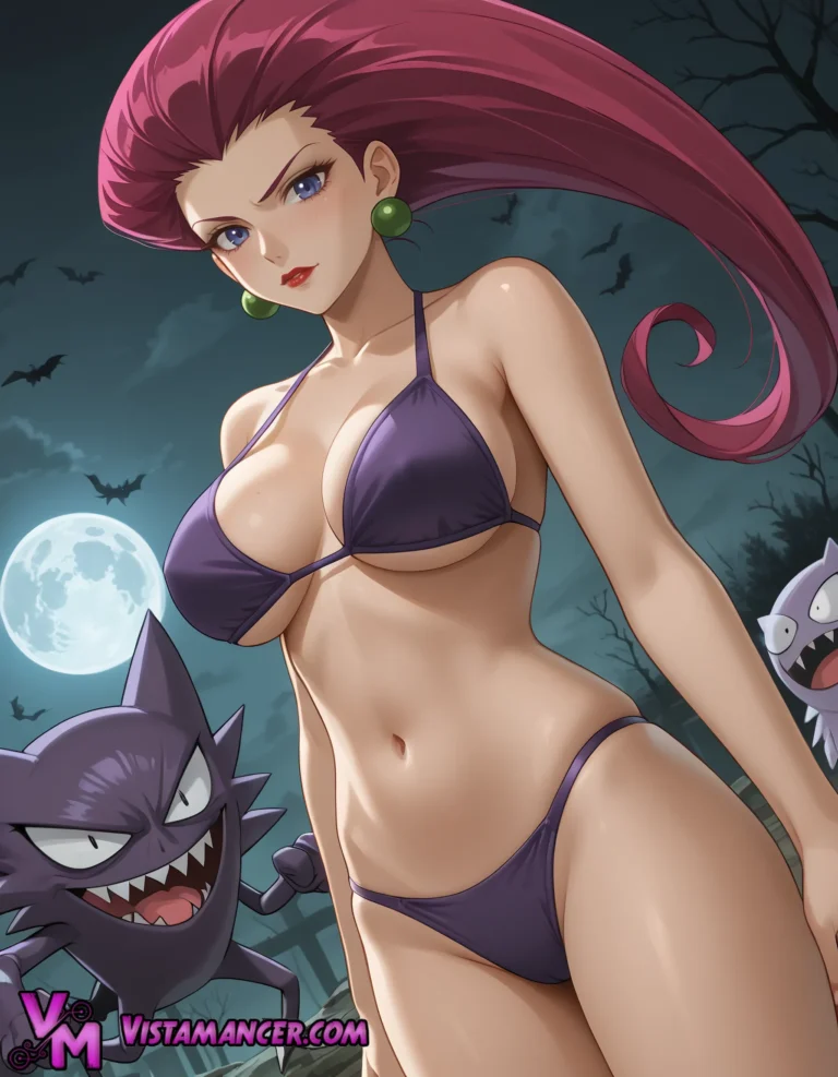 Team Rocket's Jessie Commands the Haunted Night - Vistamancer AI Art