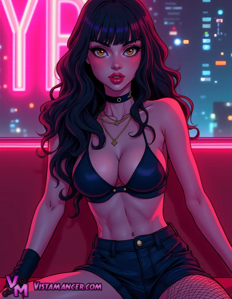 Midnight Glamour Amidst the City Glow - Vistamancer AI Art