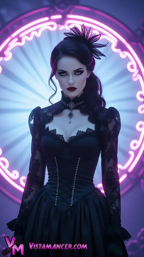 Neon Midnight Queen of the Gothic Realm - Vistamancer AI Art