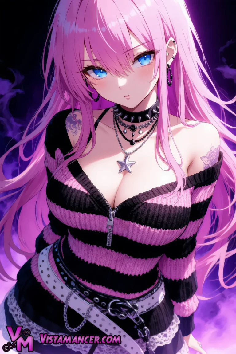 Enigmatic Pink-Haired Punk Beauty - Vistamancer AI Art