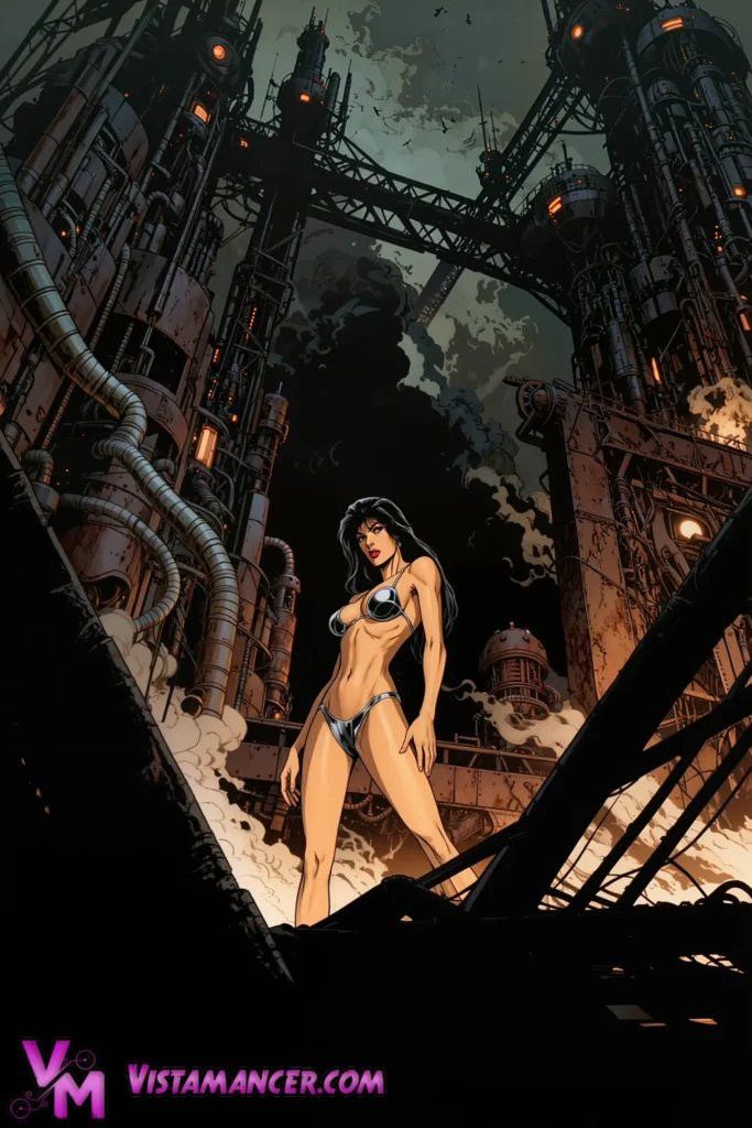 Chrome Siren in the Rusted City - Vistamancer AI Art