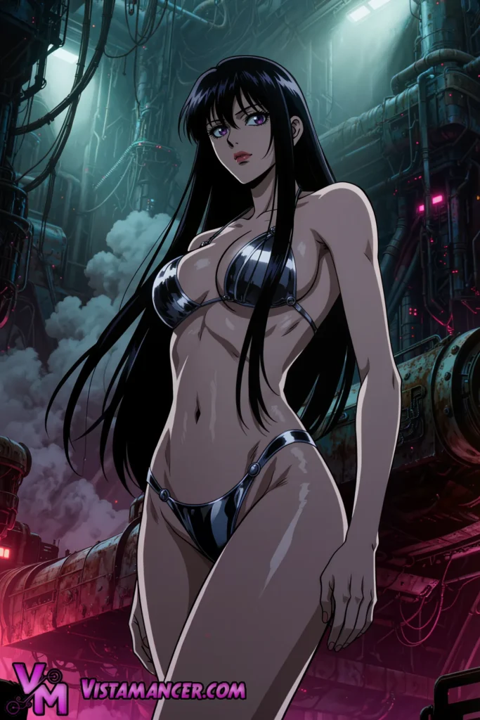 Shadowed Seductress in Cyberpunk Depths - Vistamancer AI Art