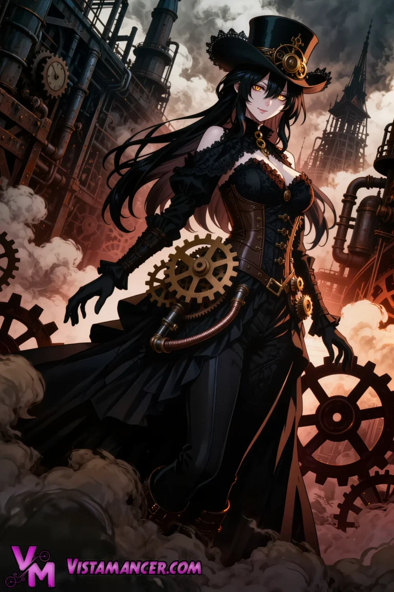Mysterious Steampunk Enchantress Commands the Mechanical Abyss - Vistamancer AI Art