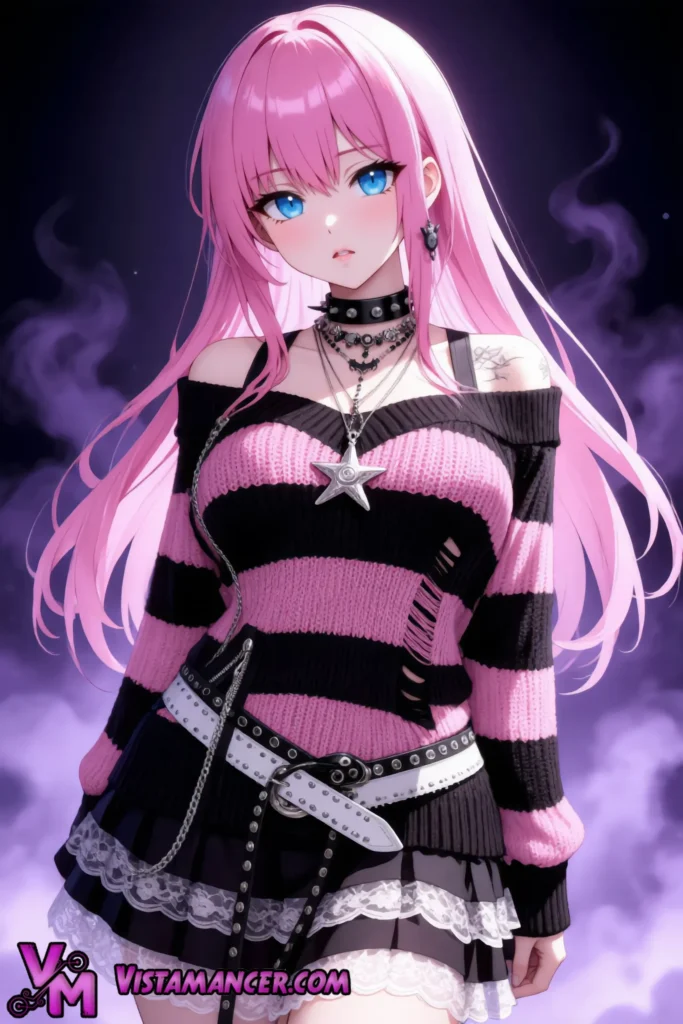 Rebellious Pink-Haired Goth Queen - Vistamancer AI Art