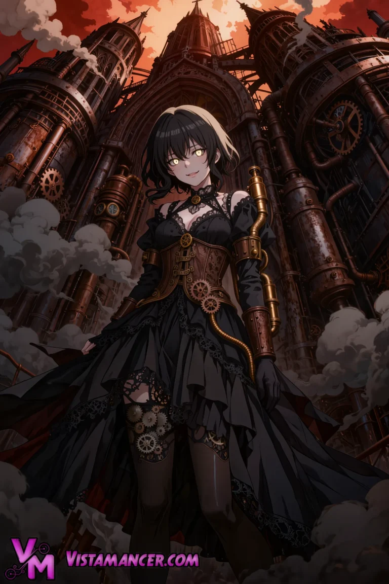Steampunk Nun Oversees the Eternal Machine Cathedral - Vistamancer AI Art