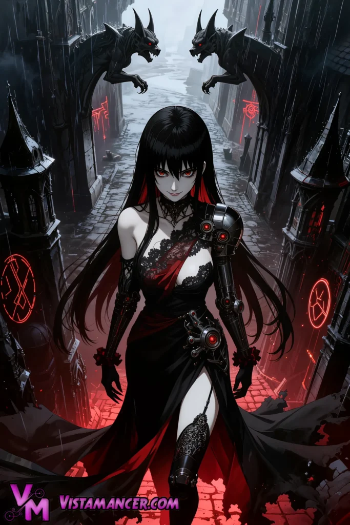 Gargoyle Guardians Bow to the Crimson Shadow Queen - Vistamancer AI Art