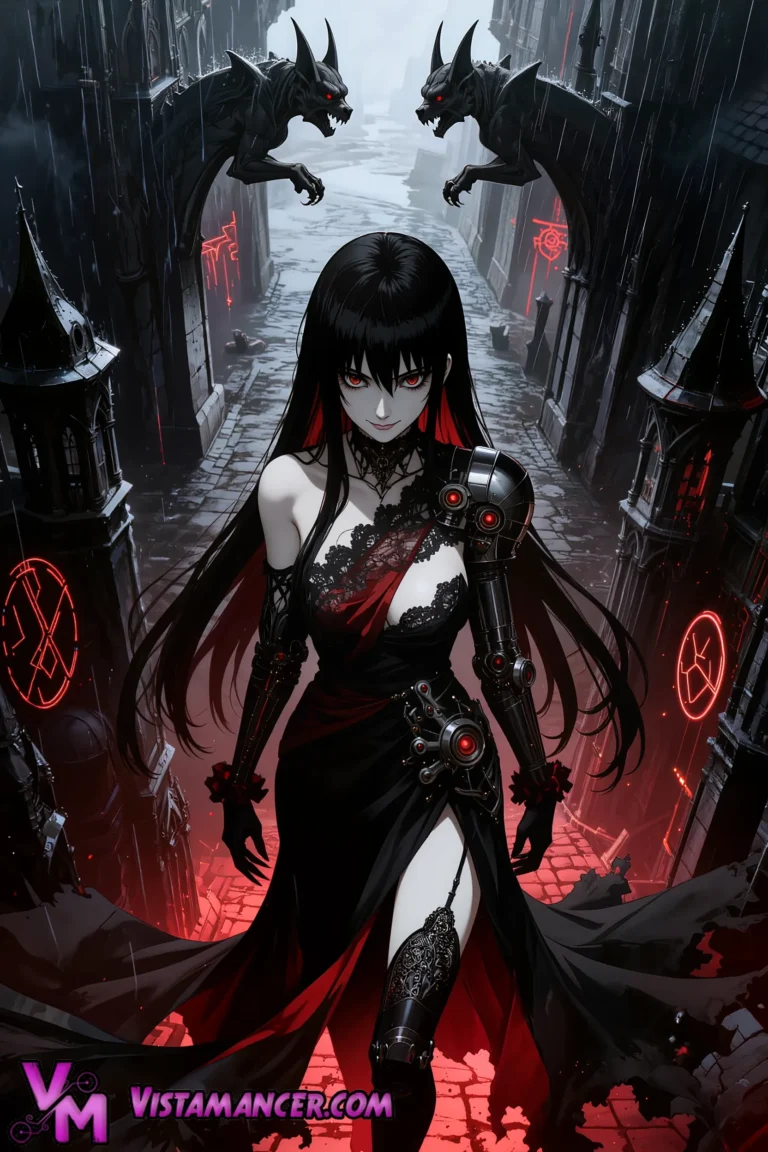 Gargoyle Guardians Bow to the Crimson Shadow Queen - Vistamancer AI Art