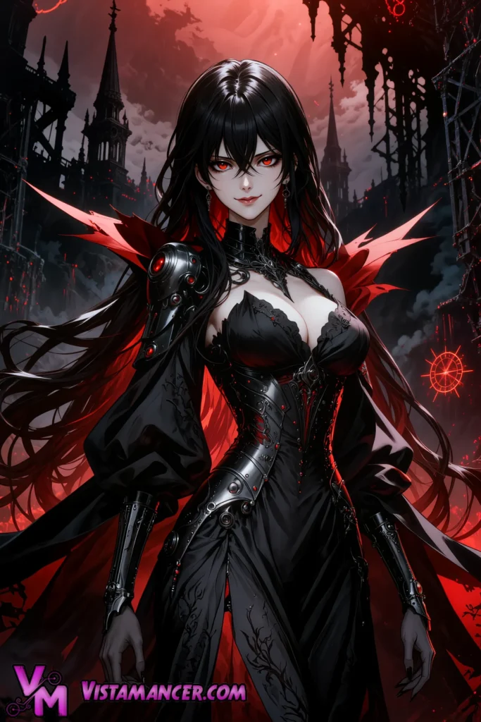 Cyborg Vampire Goddess Ignites the Crimson Apocalypse - Vistamancer AI Art