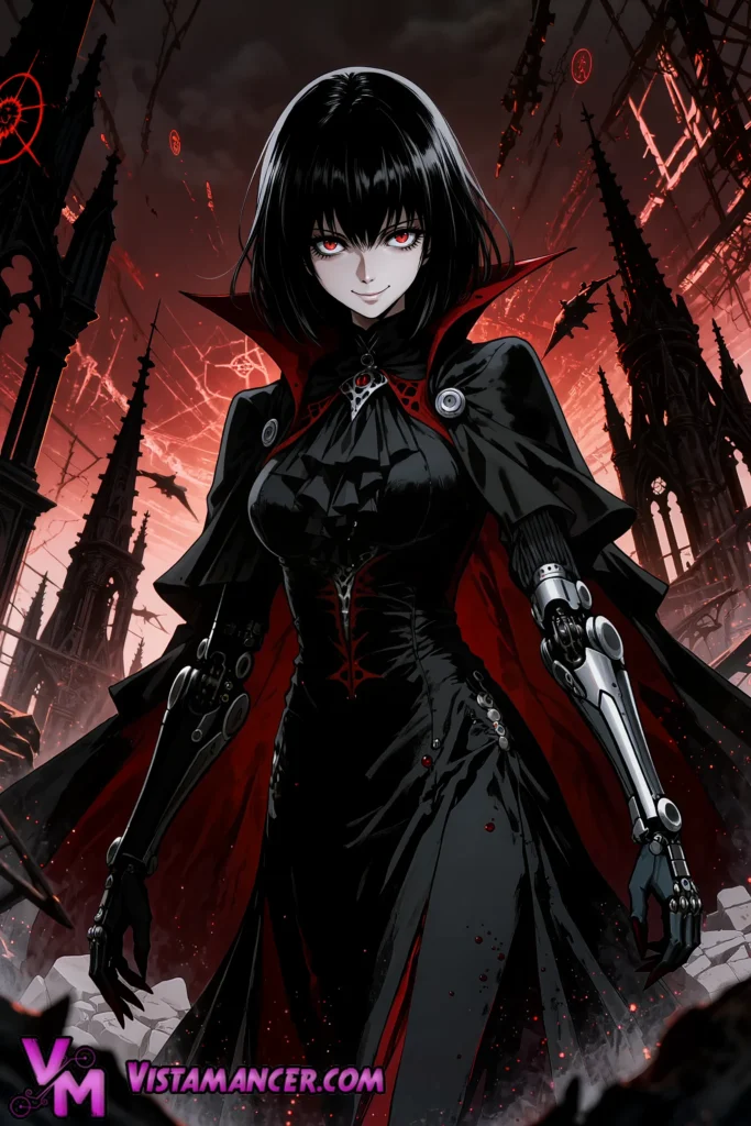 Cyborg Vampire Overlord Claims the Burning Cathedral - Vistamancer AI Art