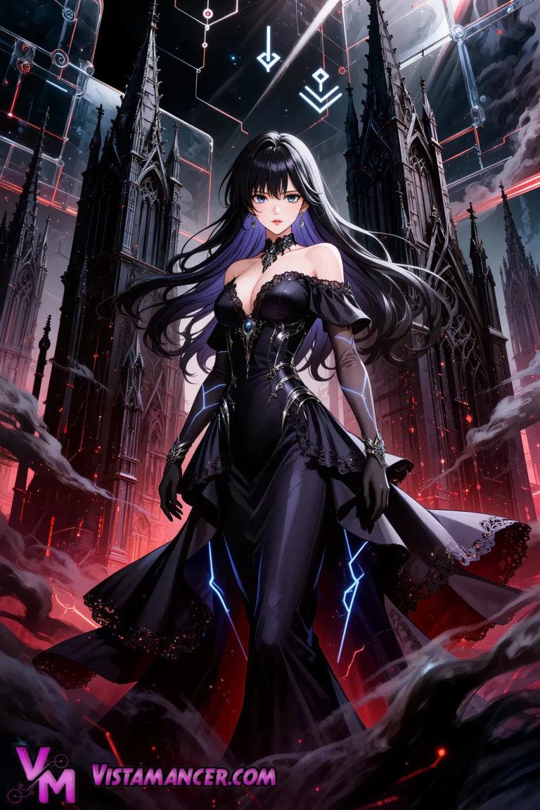 Neon Dominion of the Black Empress - Vistamancer AI Art