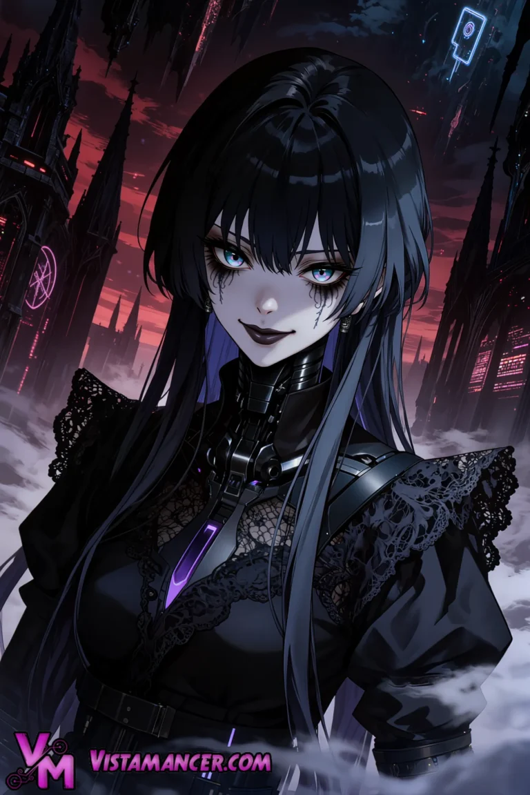 Midnight Smile of the Neon Shadow - Vistamancer AI Art