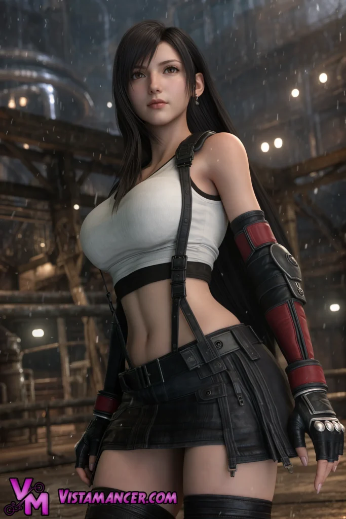 Rainlit Resolve of Midgar’s Iron Fist - Vistamancer AI Art