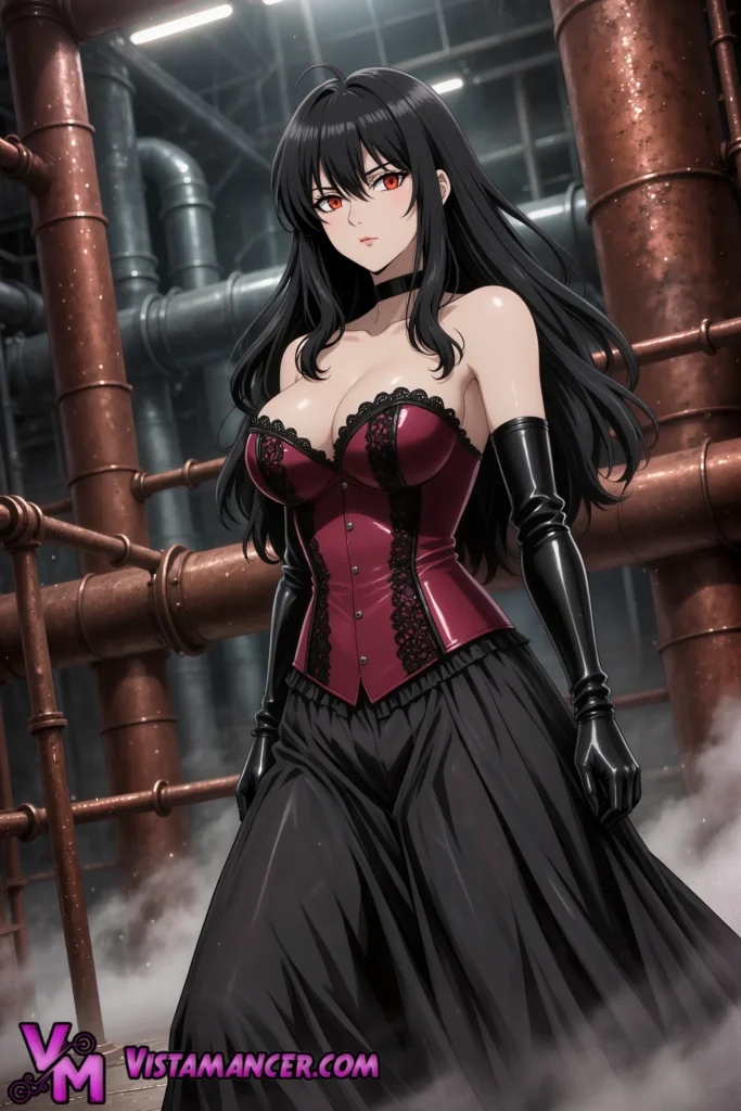 Crimson Corset Queen Commands the Steampunk Depths - Vistamancer AI Art
