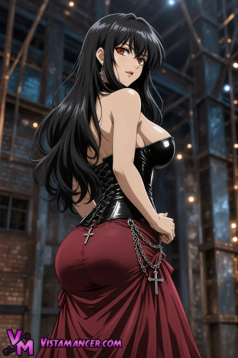 Crimson Chainbound Temptress Commands the Industrial Abyss - Vistamancer AI Art