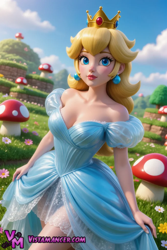 Princess Peach Radiates Enchanting Elegance in the Mushroom Kingdom - Vistamancer AI Art