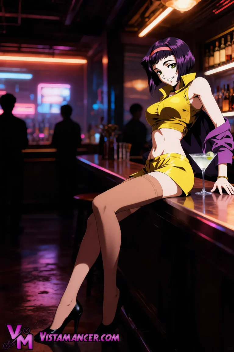 Faye Valentine Owns the Neon Bar with Lethal Charm - Vistamancer AI Art