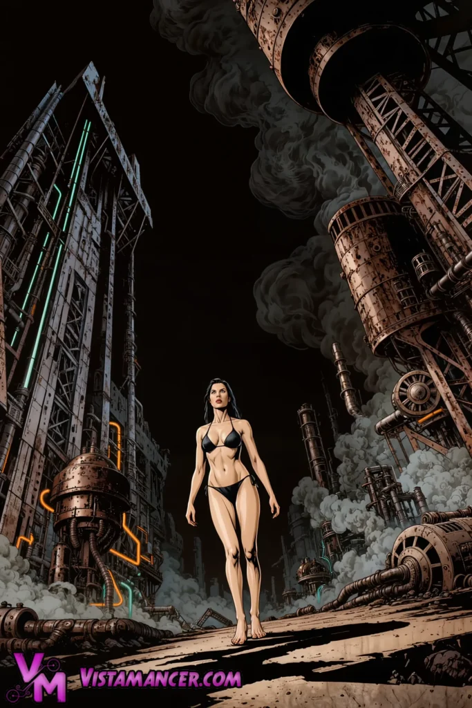 Neon Rebel in Industrial Wasteland - Vistamancer AI Art