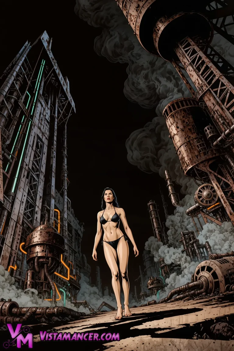 Neon Rebel in Industrial Wasteland - Vistamancer AI Art