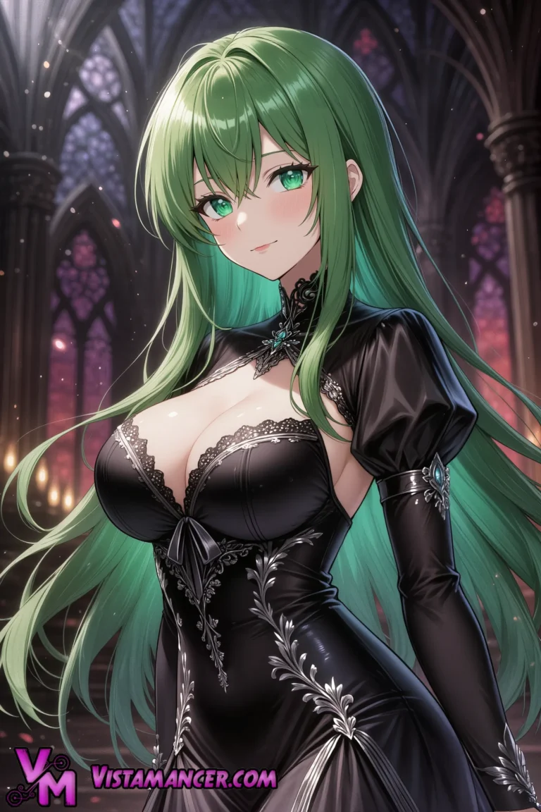 Gothic Emerald Queen Commands the Cathedral Shadows - Vistamancer AI Art