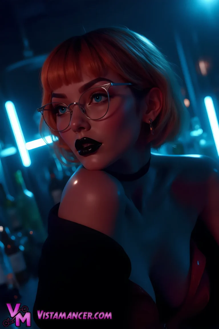 Neon Siren Rules the Midnight Bar with Electric Gaze - Vistamancer AI Art